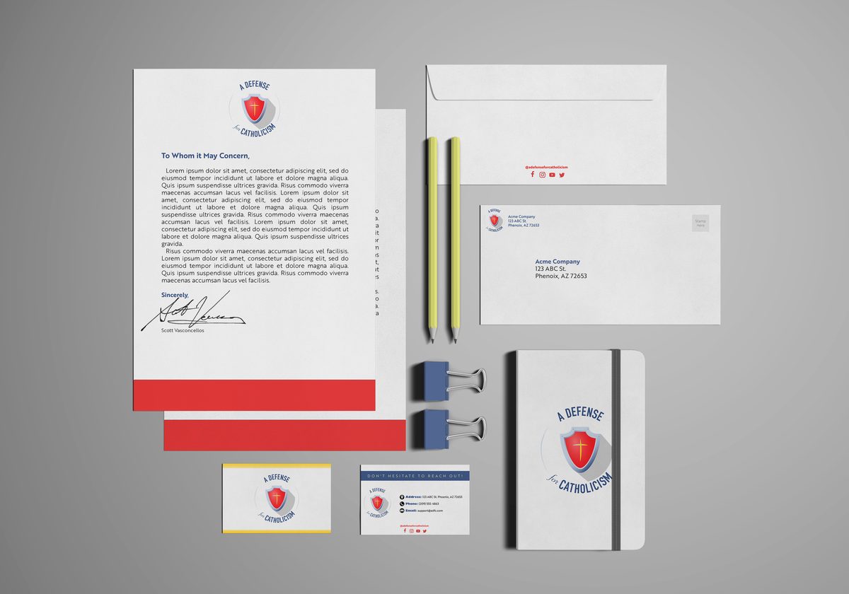 A Defense for Catholicism, stationery mockup, 2022