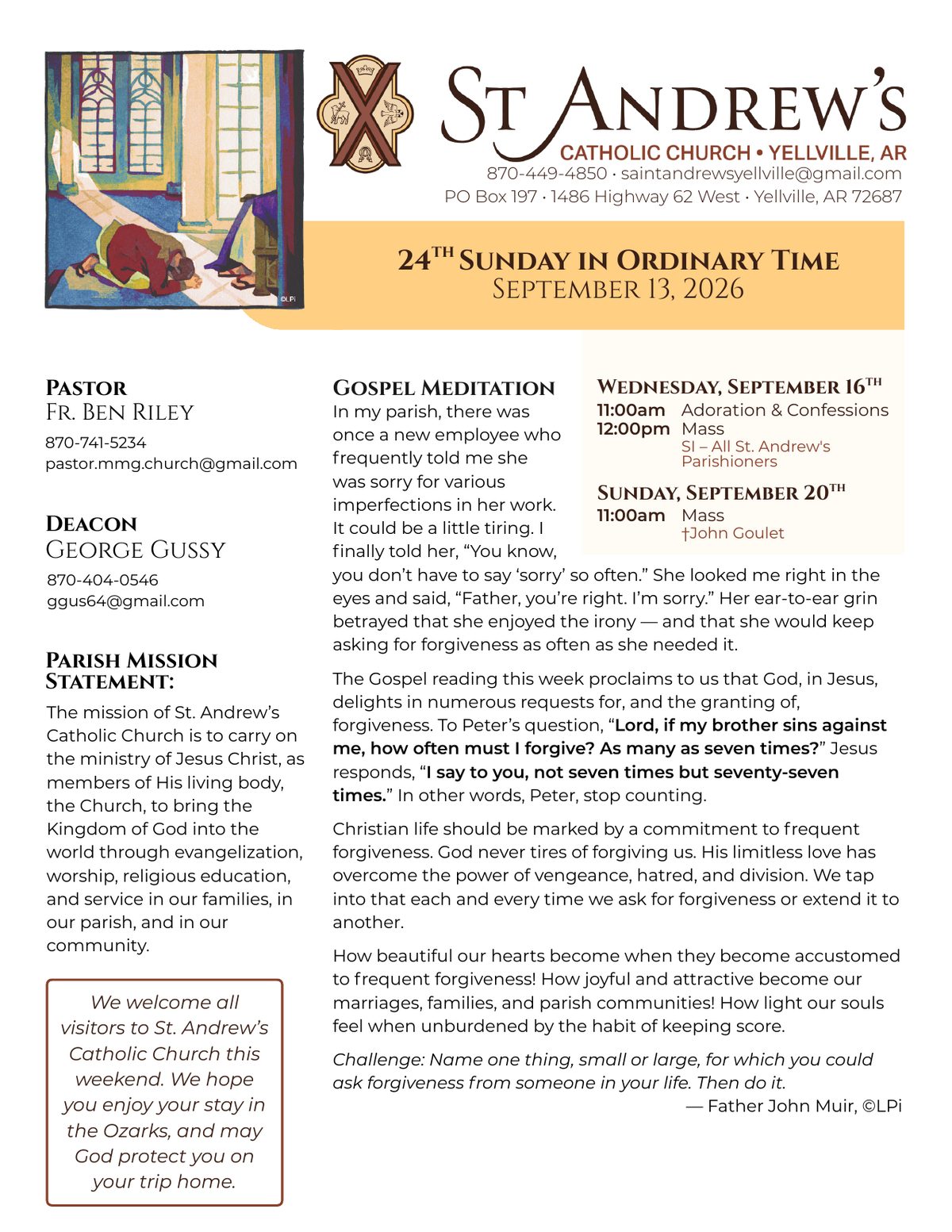St. Andrew bulletin, 13 September 2026, page 1