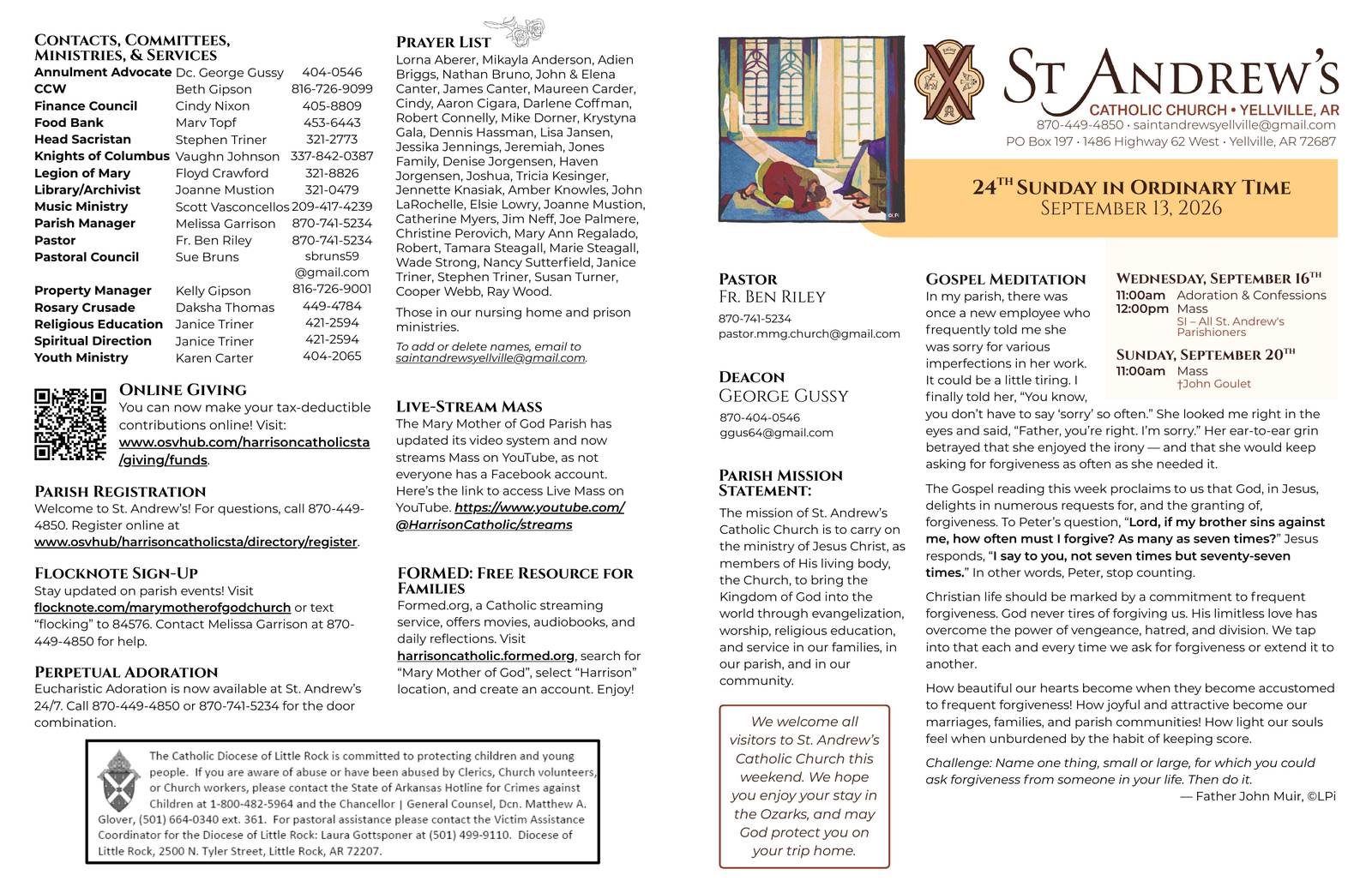 St. Andrew bulletin, 13 September 2026, print spread