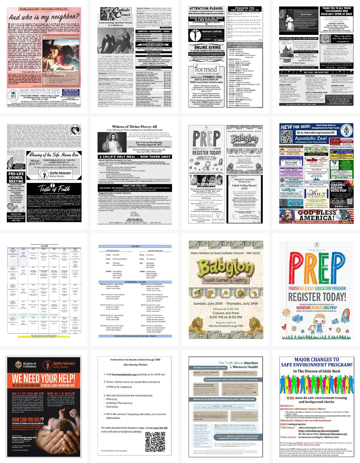 Mary Mother of God bulletin before, sixteen pages of Word, July 2025